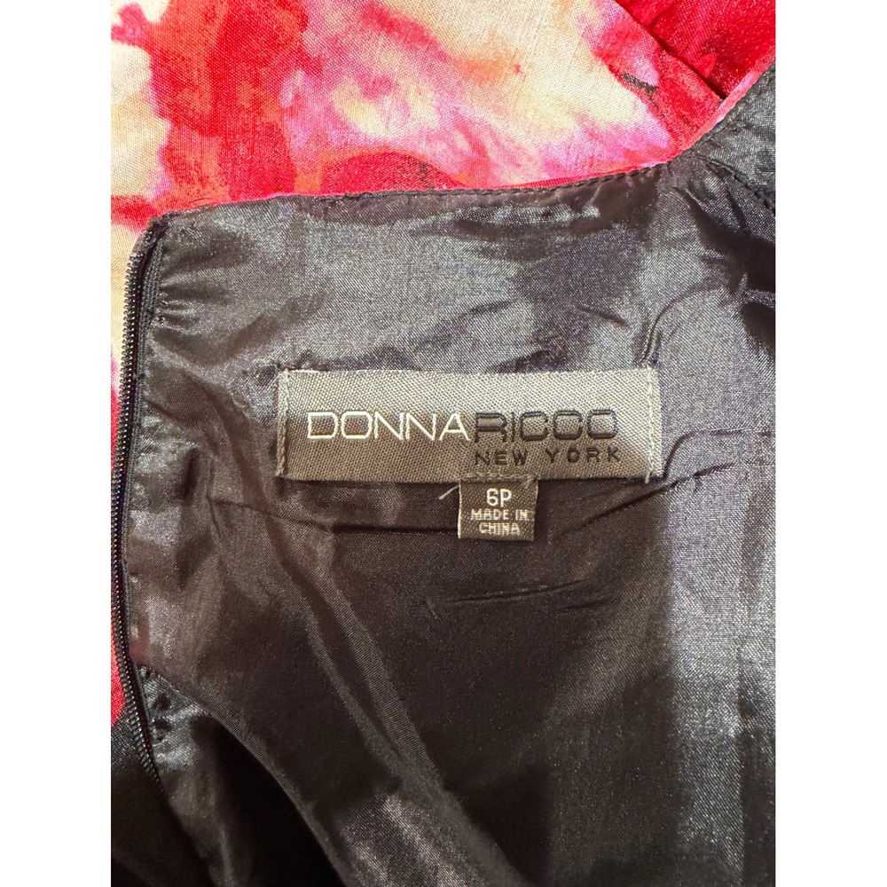 Donna Ricco New York Floral Satin Fit and Flare Dress Black Pink Pockets 6P - Picture 4 of 8